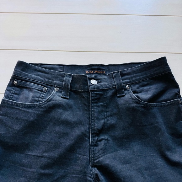 Nudie Jeans Co Lean Dean Black Stretch Denim Jeans 33x31 Slim Tapered Made Italy - Picture 2 of 10